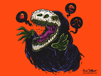 Grim Reapersaur cloak dinosaur grim reaper halloween illustration raptor skull