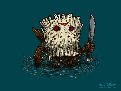 Camp Crystal Lake Log evil friday the 13th halloween horror illustration jason knife lake log water