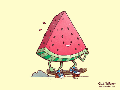The Watermelon Slice Skater illustration peace peace sign skateboard skater summer water watermelon