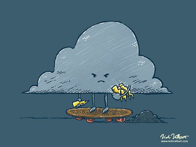 Thunder Cloud Skater bolt cloud grouchy grumpy lightning monday skateboard skatedeck skater skating storm thunder thunderstorm