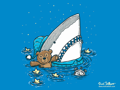 The Sleepy Shark bed time illustration night time shark shark tank sleepy stars teddy bear