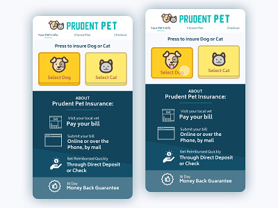 Prudent Pet Start a Quote button cat dog happy mobile pet pet insurance ui ux ui design uxdesign