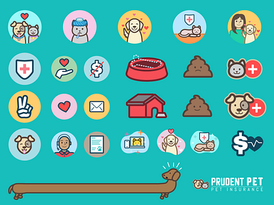 Prudent Pet Icons cat dog icon icon design icon set iconography illustrator pet pet insurance vector wiener dog