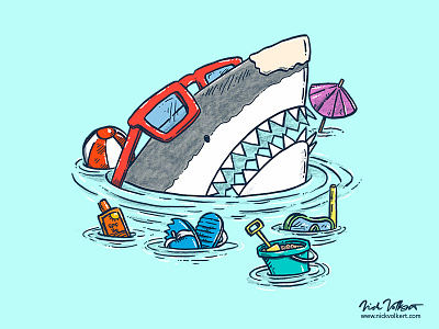 Beach Party Shark beach great white illustration party pen and ink shark