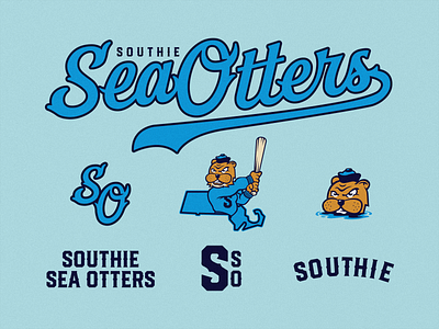 Southie Sea Otter Secondary Logos baseball branding design flat graphic design illustration illustrator lock up logo sea otters southie typography
