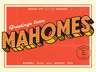 Greetings from Mahomes branding chiefs design flat graphic design illustration illustrator kansas city chiefs lettering mahomes superbowl typography
