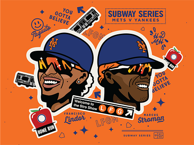 Subway Series baseball branding design flat graphic design illustration illustrator lindor mets mlb new york nyc stroman subway series