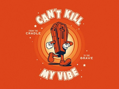 Can’t Kill My Vibe coffin design flat graphic design halloween illustration illustrator mascot spooky vector walk