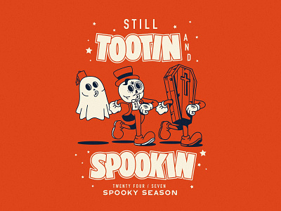 Still Tootin and Still Spookin branding coffin design flat ghost graphic design halloween illustration illustrator mascot spooktober spooky vector walk
