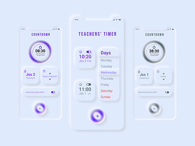 Teacher's Timer App Concept alarm alarm app app app design countdown design neumorphic neumorphism switch teacher timer timer app trendy ui ux
