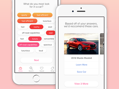 Car Recommendation App - WIP app car interface matt zelazo sketch3 ui
