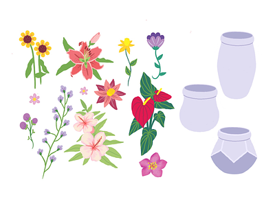 Flowers and Pots bloom cherry digital flora flowers illustration petals pots sunflower vase