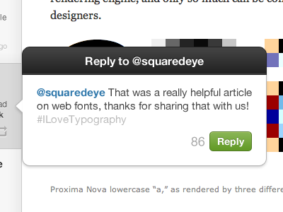 Reply to @squaredeye design hovercard readably reply twitter ui website