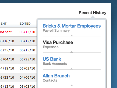 Recent History Dropdown dropdown helvetica list ui web app