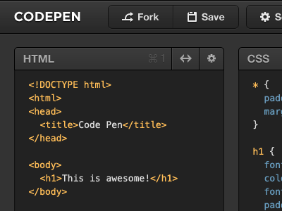 CodePen code dark design fork save ui web app