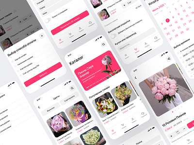 Main screens for e-commerce app app cart catalog delivery e commerce flowers main page mobile shopping ui ux uxui