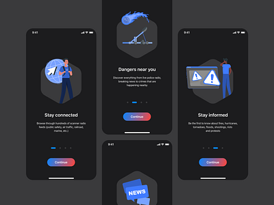 Onboarding screens app illustration ios mobile onboarding police privacy radio safety scanner security ui ux uxui vpn