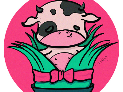 Grass Loving Cow animal cartoon cartoon cow cartoon cow drawing digital art grass illustration