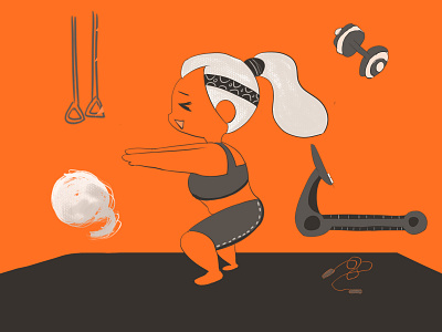 sport-1 illustration 健身 哑铃 器材 女孩 橙色 跑步机 跳绳 黑