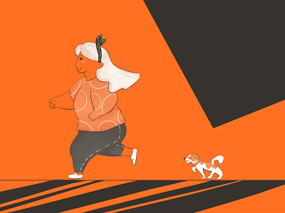 sport-2 illustration 动物 女孩 橙色 灰色 狗 跑步 运动
