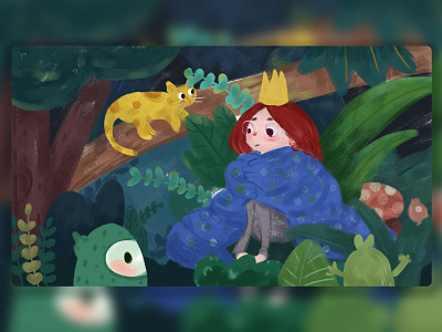 Adventures in the forest animal illustration forest girl green natural