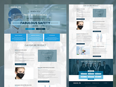 One page website design for Corona PPE Product clean design landing page medical care website widescreen wordpress theme