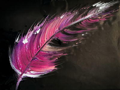 Feather STRING PULL ~ I'm still struggling ~ Acrylic pour painti