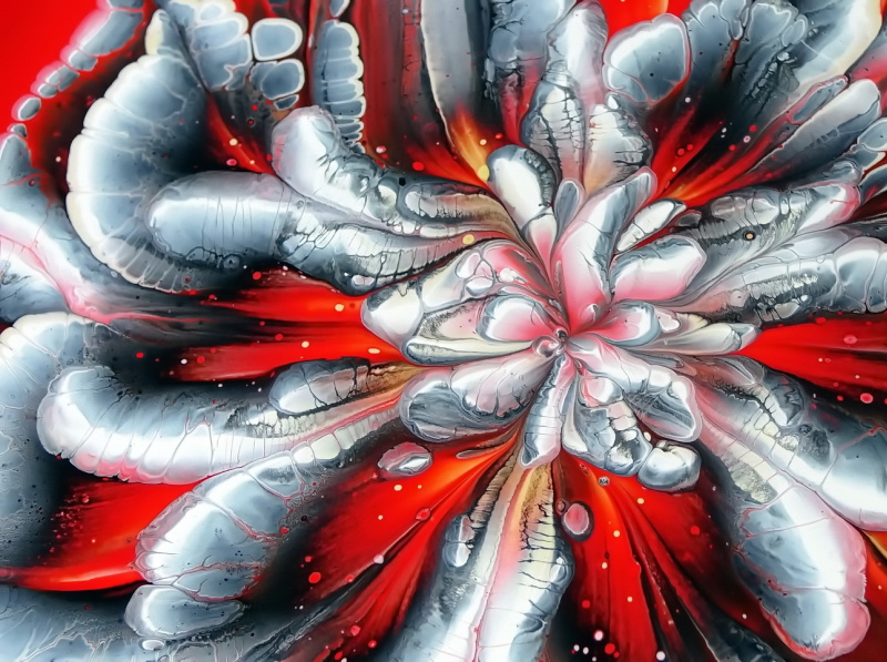 Flower shaped CUP BOTTOM acrylic pour painting Red background by