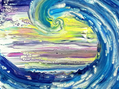 Ocean Wave 🌊~ Acrylic pour painting ~ My first try ~ Swipe tech