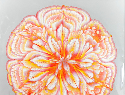 Yellow & Orange lace flower ~ Cup bottom reverse flower dip ~ Ac acrylic acrylic paint art design flower fluid art paintings pouring stayhome tutorial