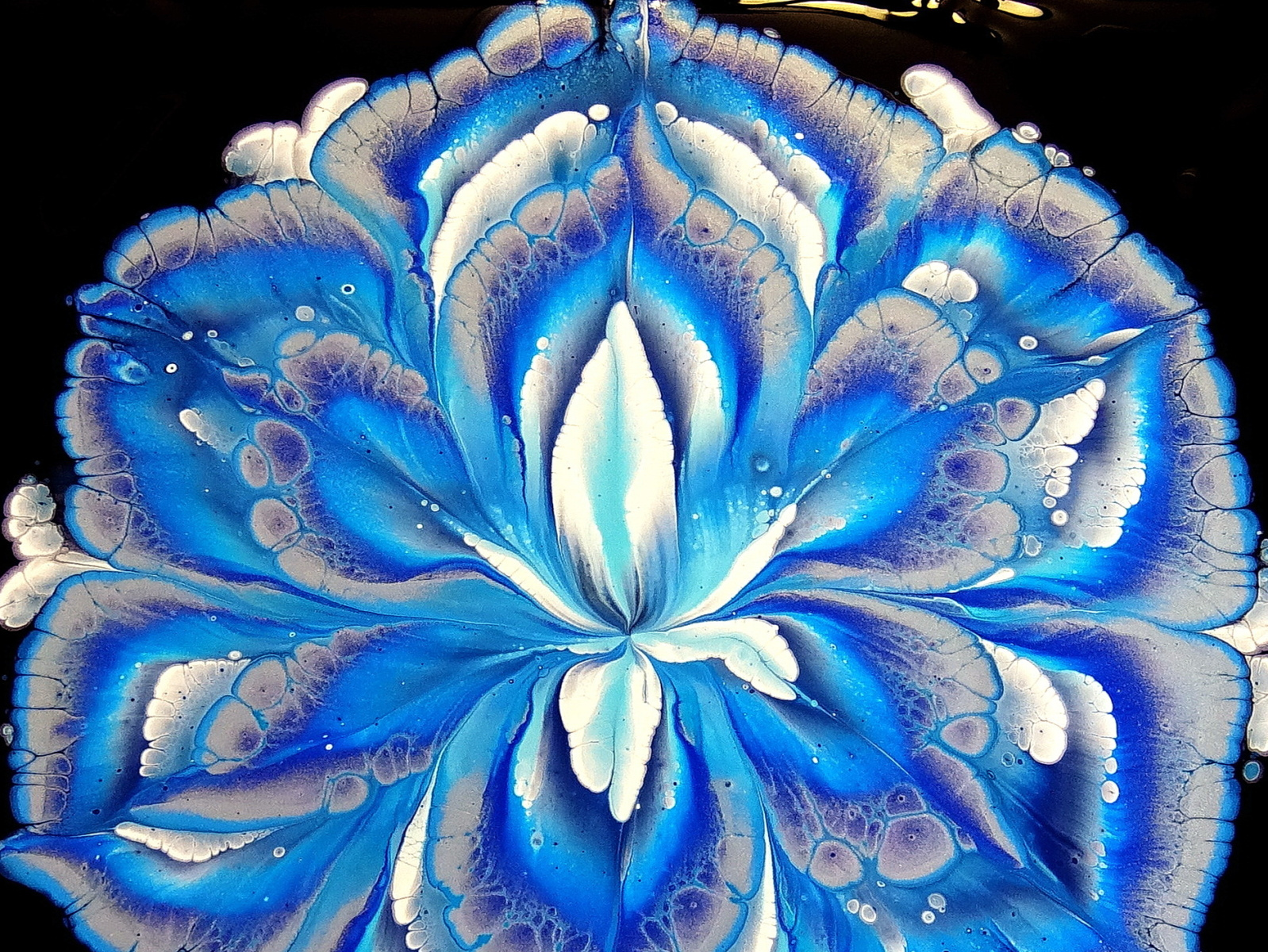 Acrylic pour over a GLASS Reverse FLOWER dip with paper napkin by