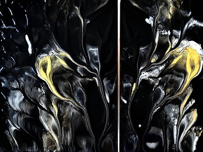 Black & White & Gold TRIPTYCH ~ Acrylic pouring Dip technique ~