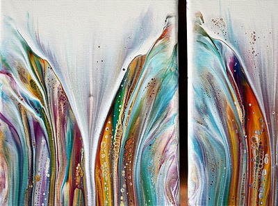 Beautiful diptych with simple double dip ~ Acrylic pour painting abstract acrylic acrylic paint art design fluid art paintings pouring stayhome tutorial