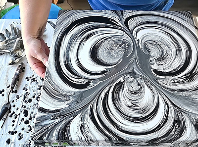 Psychedelic BLACK & WHITE spin ~ Acrylic pouring over the PIZZA abstract acrylic acrylic paint art design fluid art paintings pouring stayhome tutorial