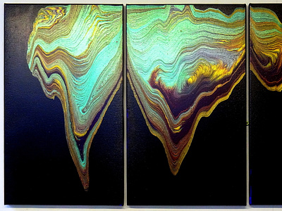 Triptych acrylic pour painting with DUSTPAN