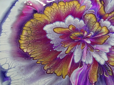 (219) Flower on the wooden background / Acrylic pouring /Fluid a