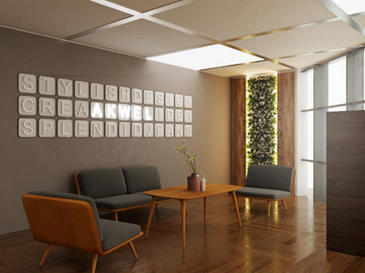 Waiting area design in plant + Sign design 3d retail interior design