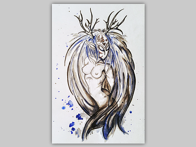 Dryad art artist artwork canvas canvasart drawing dryad illustration mystic mythology shaman traditional art watercolor witch