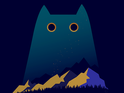 Spirit of the mountains adobe illustrator art artwork cat illustration illustrator mountains night spirit vector vector art vector illustration