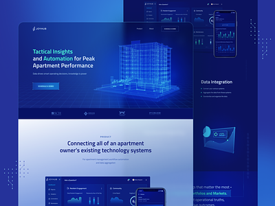 Landing Page for JoyHub Apartment Management Service apartment management automation business data driven data visualization design housing letting neon product rent renting service technology web website