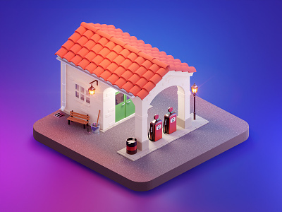 Gas station 3d b3d blender cartoon gas isometric low lowpoly poly polygon pump ratched render station