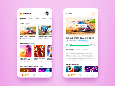 Sdream – Online Streaming android app clean colorful interface ios material design mobile movie netflix photoshop stream tv twitch ui ux video vod
