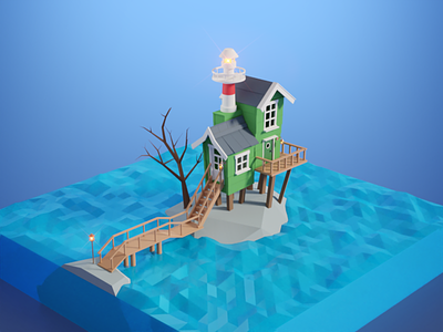 Lighthouse 3d blender lighthouse low poly lowpoly photoshop polygon