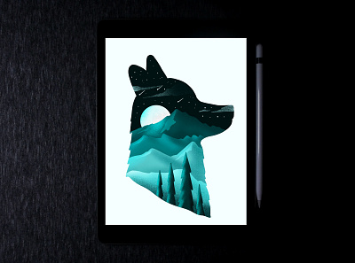 Night wolf 🌌🦊scenery illustration in iPad pro | Procreate applepencil illustration ipadpro night nightscape procreate sky star wolf