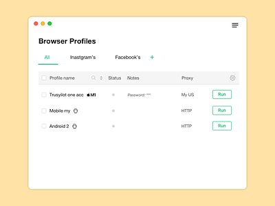 Private browser accounts browser fingerprint interface ui