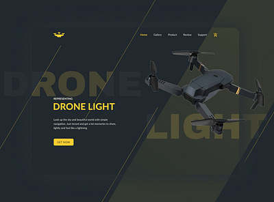 DroneLight Shop Concept Project black concept project dark design dji drone e commerce mavic transparent ui ux web web design webflow yellow