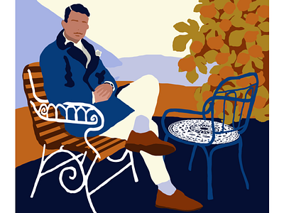 Man on the bench bench character illustration digital illustration drawing editorial illustration man painting