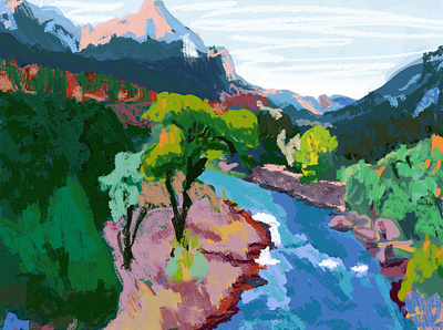 river digital illustration editorial illustration graphic design illustration landscape mountains painting river spaces tourism