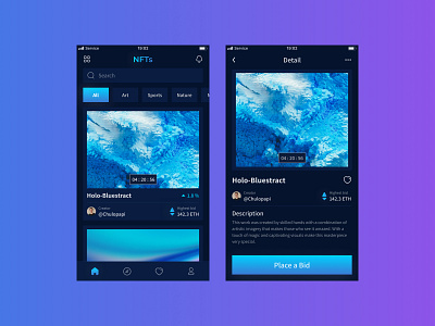 NFT Marketplace App design mobile nft ui ux