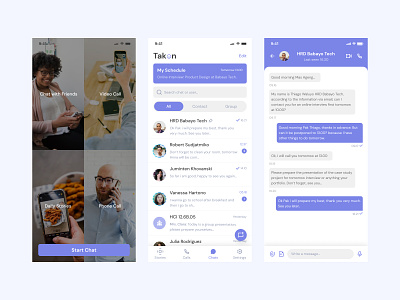 Takon - Chatting App app appointment blue chat chat app chatting daily stories design interview message messenger mobile phone call ui ux video call